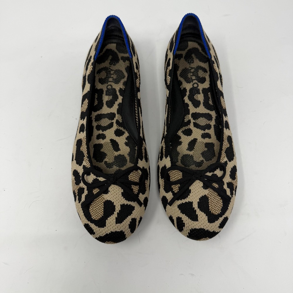 Rothy's The Bow Flat Leopard Cat Ballet Shoes Tan Black Women Size 7.5